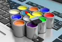 3D illustration of paint cans on a PC keyboard