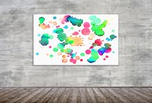 A colorful art print on the wall