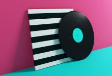 A 3d rendering of a record on a colourful background