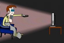 Cartoon of a film critic watching a movie